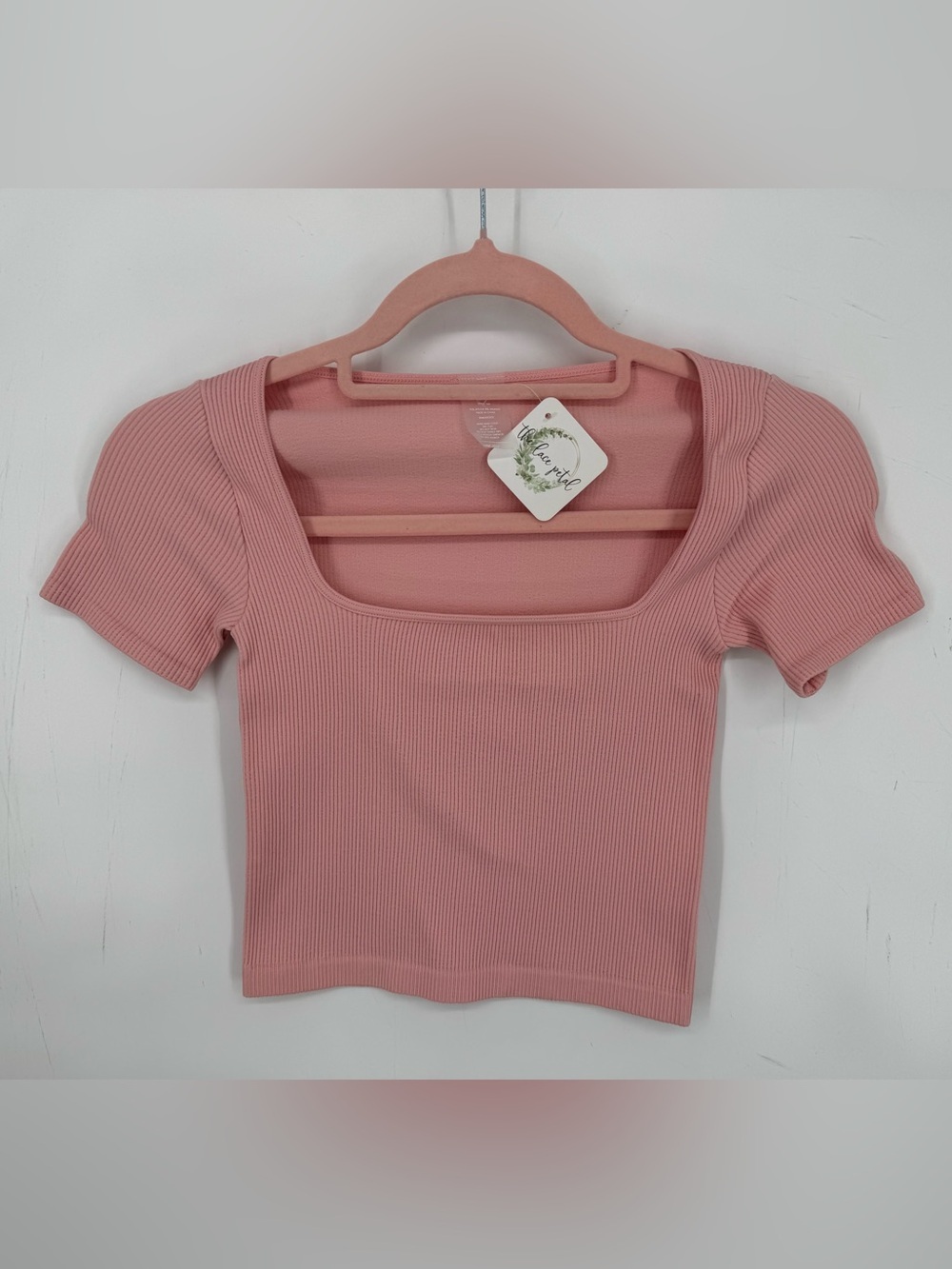 Dynamic Coquette Soft Girl Pink Ribbed Square Neck Fitted Crop Top NWT OSFM